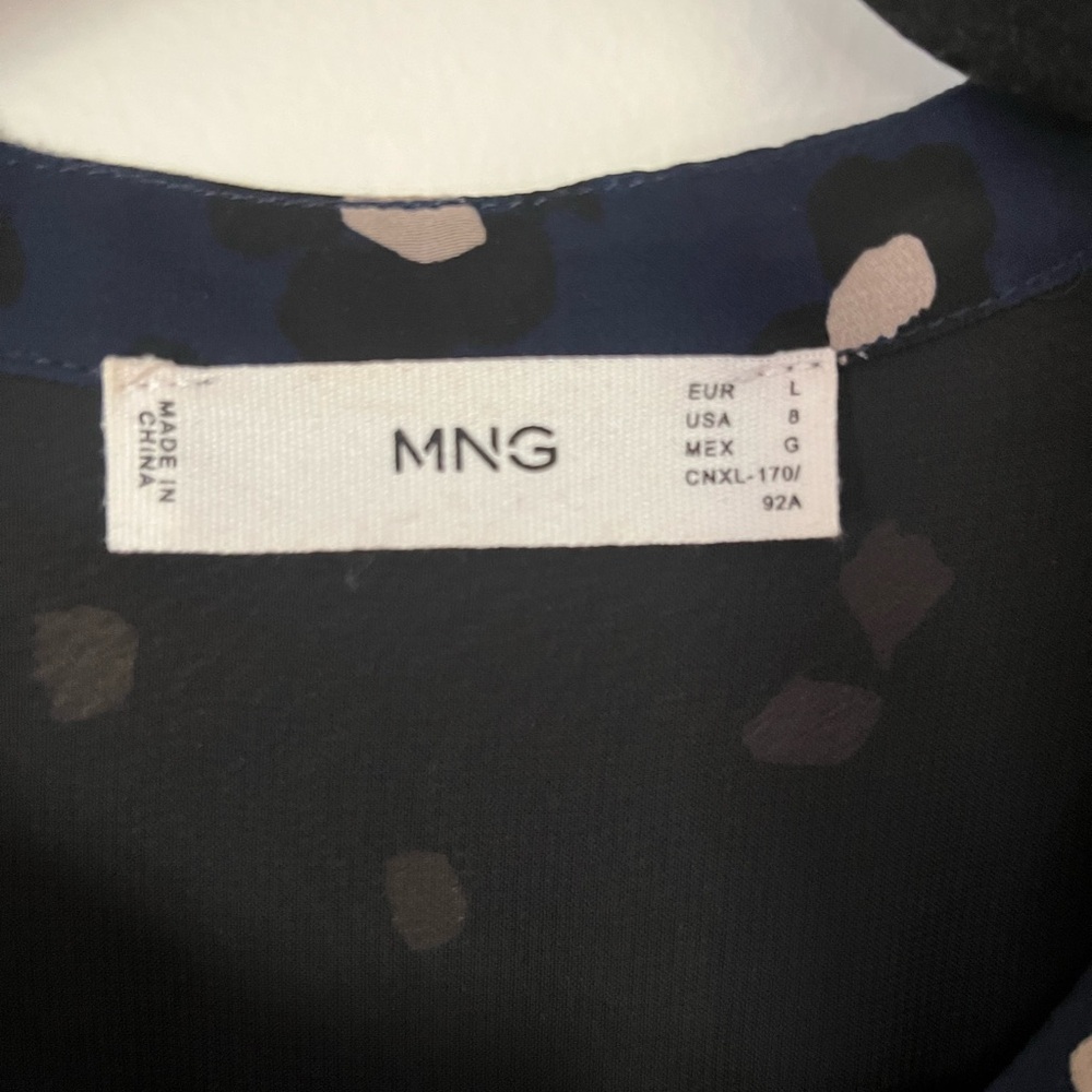 Mango Long Sleeve Blouse Navy Print Size 8 - Picture 6 of 8